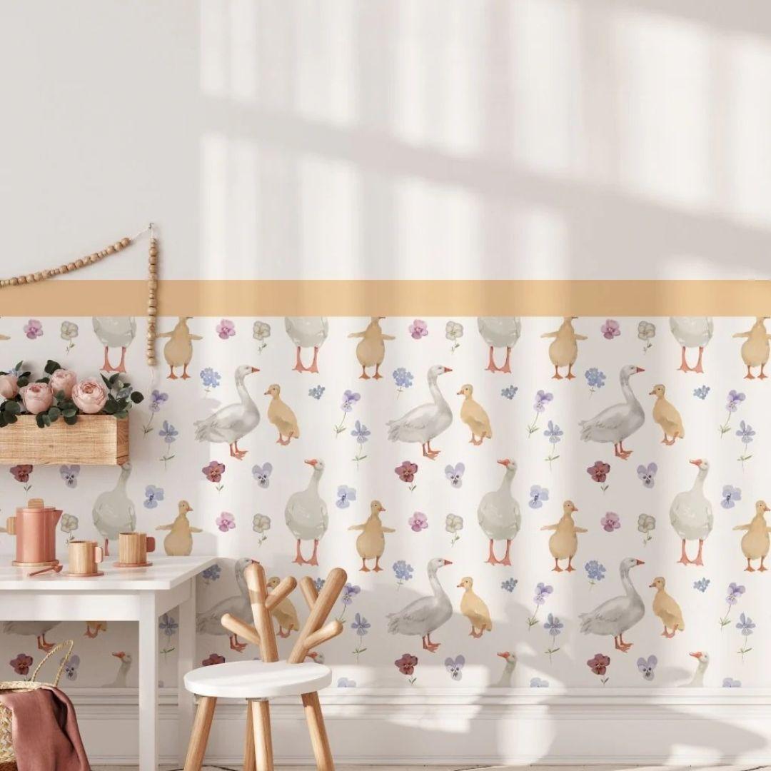 Buttercup Ducklings & Goose — Half Wall Decal (Home Decor Decals) — removable wall decal by Tiny Tale Prints.